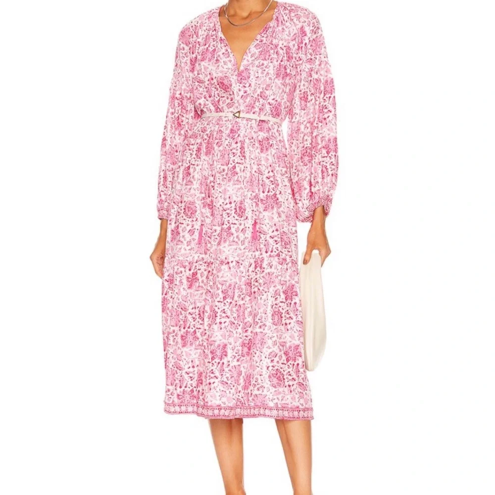 Women’s NATALIE MARTIN Briana dress- pink/white 100% silk. Size small - Picture 2 of 11